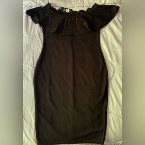 NWT US14 Boohoo Plus Black Scallop Off-Shoulder Bodycon Dress